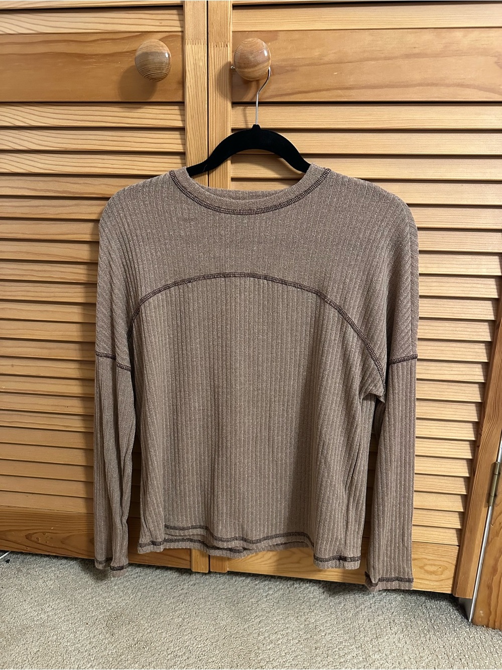 SHEIN Ribbed Long-Sleeve Top in Brown